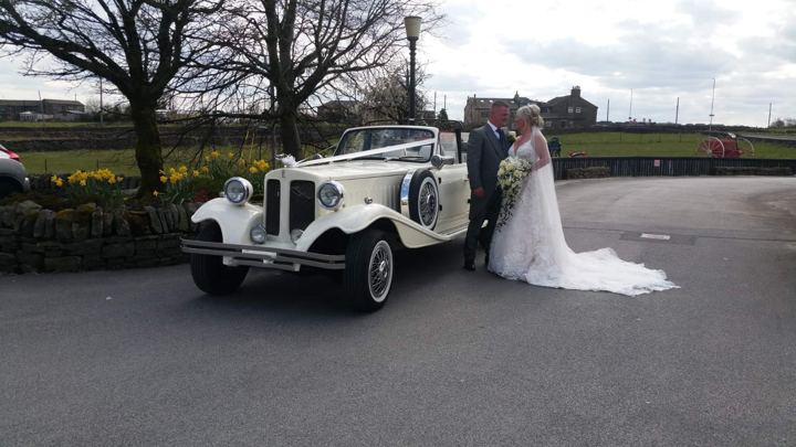 Ivory Beauford vintage wedding car with bride and groom, Halifax