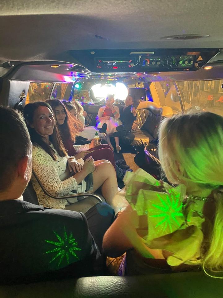Wedding guests inside a limo with LED lights, Milton Keynes